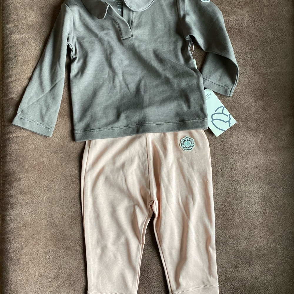 Gray and Pink Organic Pima Cotton Baby Outfit